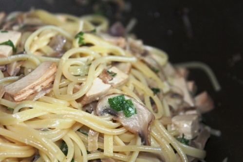 Spaghettis carbonara végétarienne
